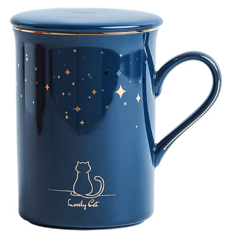 Cat Coffee Mug for Cat Lovers 11oz with Starry Sky Cat Mug for Mom,Girl (Blue)