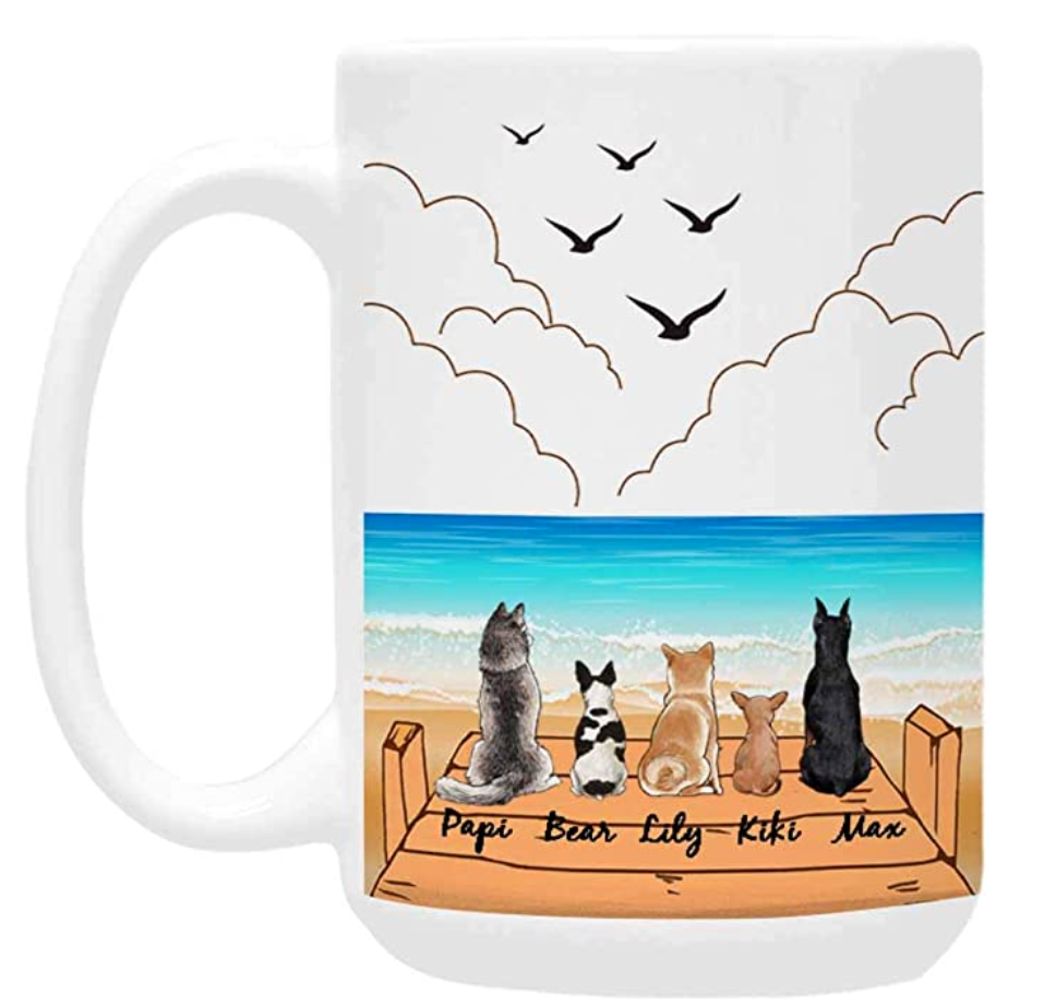 Personalized Dog Mug Customizable Pet Name and Picture Custom Coffee Mug Perfect Gift Idea For Dog Lovers Pet Memorial Coffee Cup on Father day (1 Women and 2 Dogs, SeaView, 15 OZ)