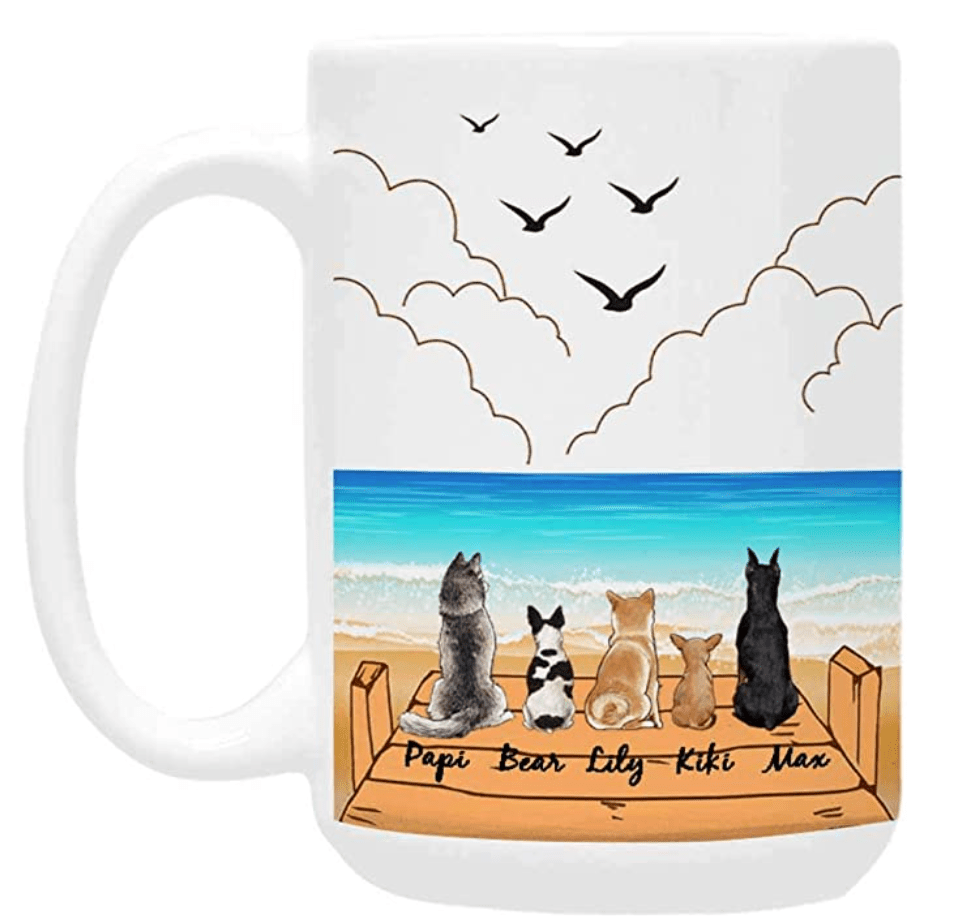 Personalized Dog Mug Customizable Pet Name and Picture Custom Coffee Mug Perfect Gift Idea For Dog Lovers Pet Memorial Coffee Cup on Father day (1 Women and 2 Dogs, SeaView, 15 OZ)