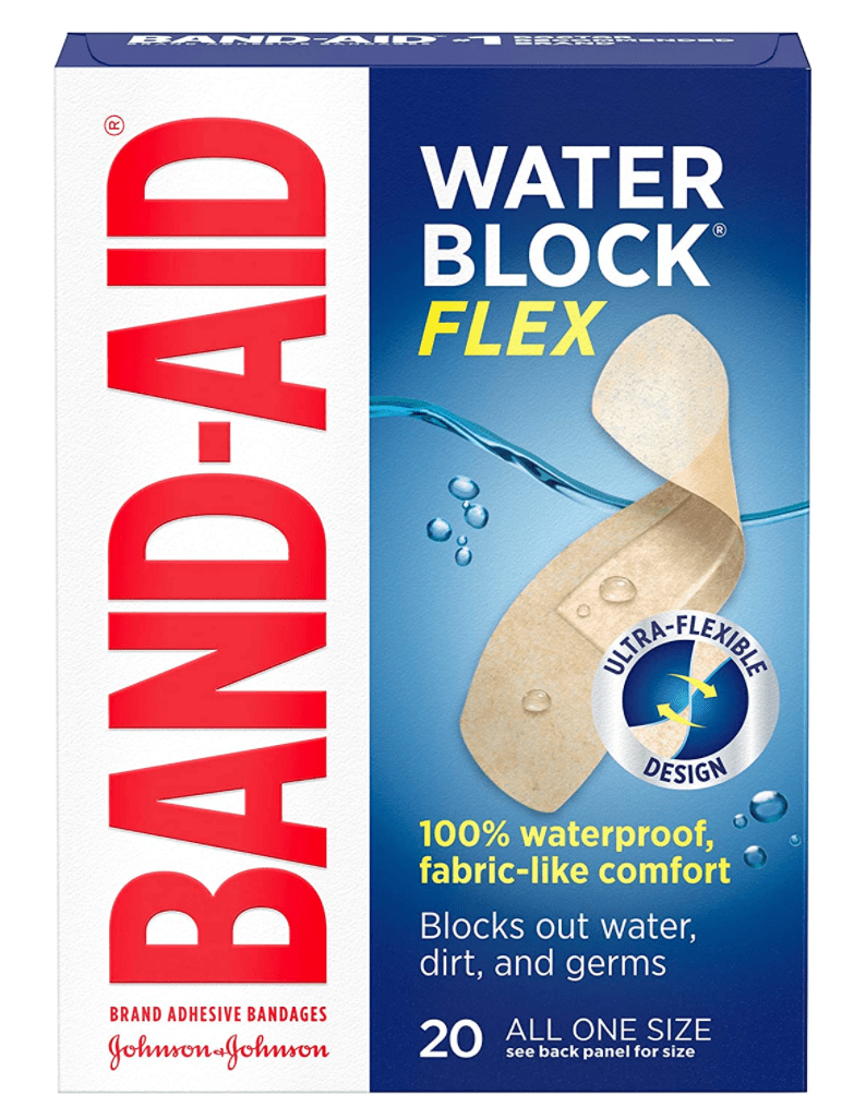 Band-Aid Brand Water Block Flex 100% Waterproof Adhesive Bandages for First-Aid Wound Care of Minor Cuts, Scrapes & Wounds, Ultra-Flexible Design, Sterile, All One Size, 20 ct