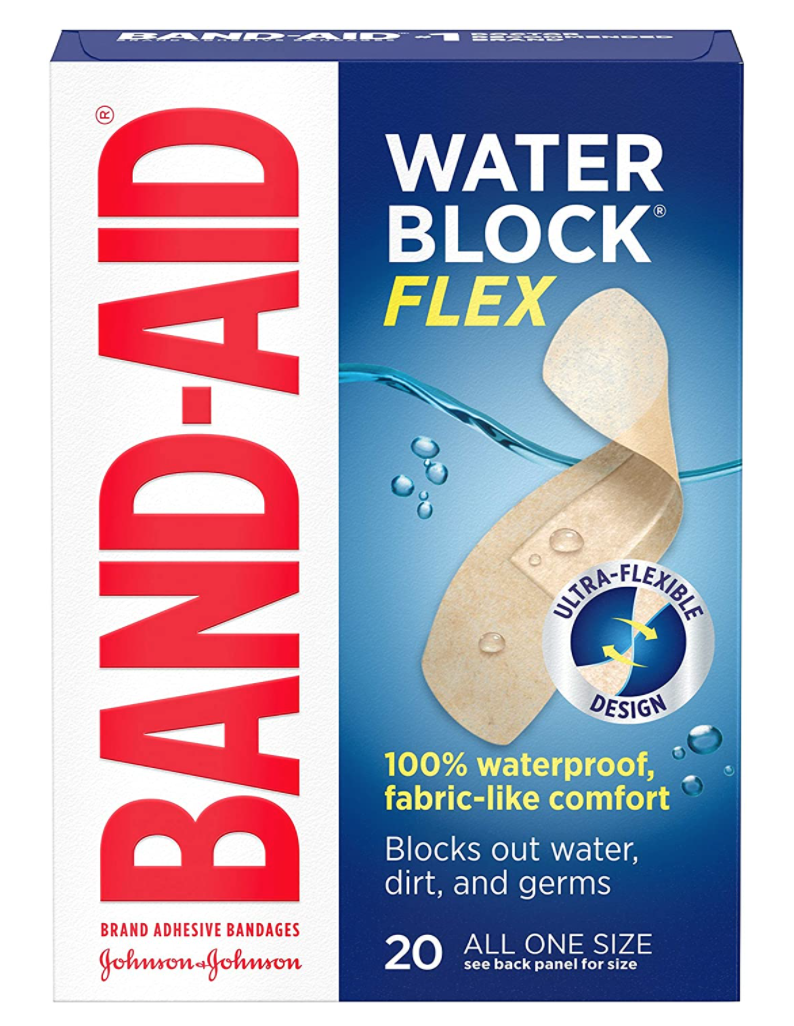 Band-Aid Brand Water Block Flex 100% Waterproof Adhesive Bandages for First-Aid Wound Care of Minor Cuts, Scrapes & Wounds, Ultra-Flexible Design, Sterile, All One Size, 20 ct