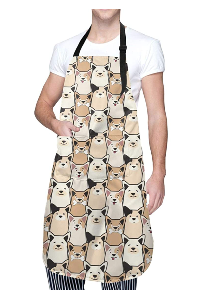 Pug Dog Kitchen Apron with Pockets - Adjustable Strap - Funny Apron for Men and Women - Perfect for BBQ, Grill, Baking, Cooking
