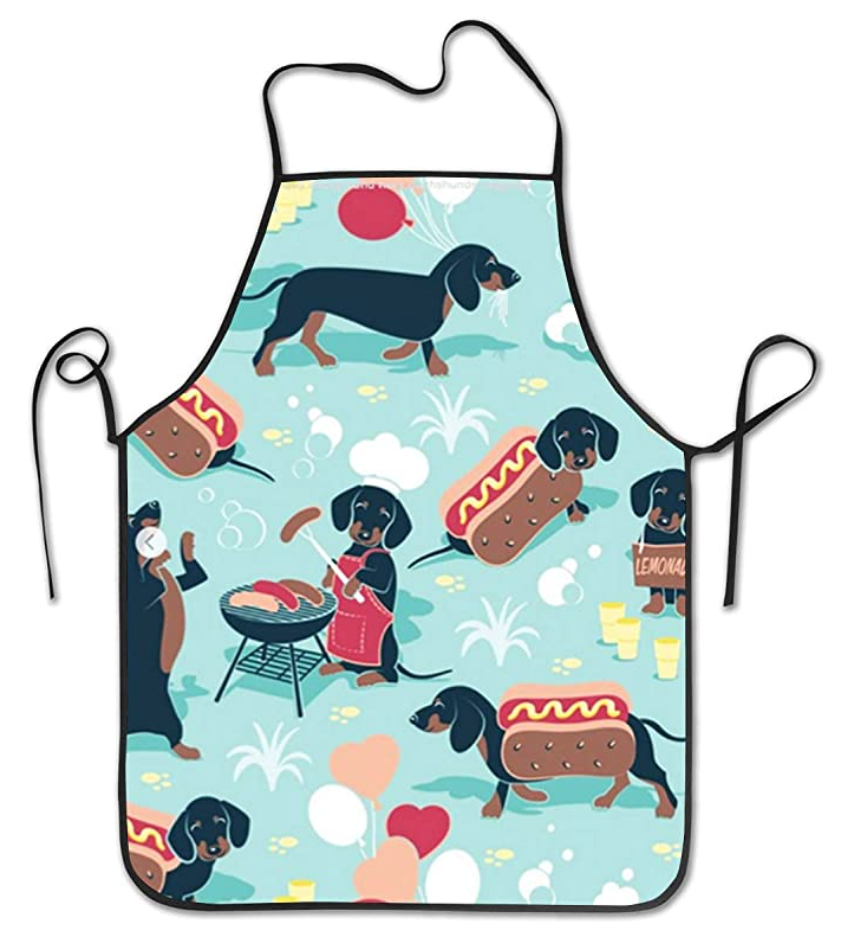 NVJUI JUFOPL Cooking Kitchen Chef Apron Funny Bib Aprons for Women Men - Dachshund Hot Dog