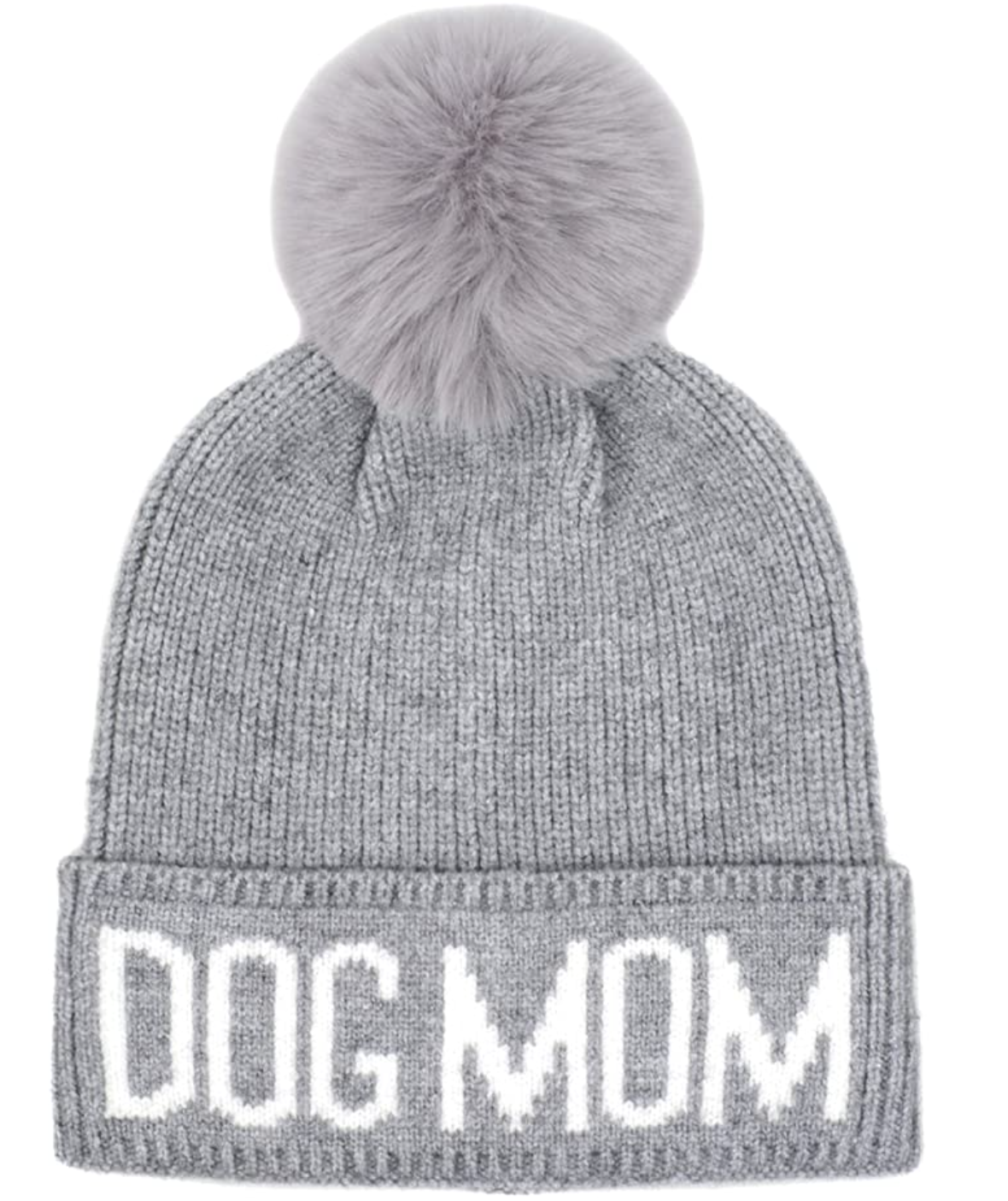 Hatphile Dog Mom Faux Fur Pompom Knit Beanie