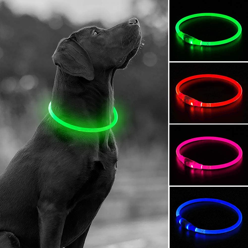 USB Rechargeable LED Dog Collar, Glow in The Dark Led Pet Collar, Water Resistant Cuttable TPU Light Up Collars for Small Medium Large Dogs