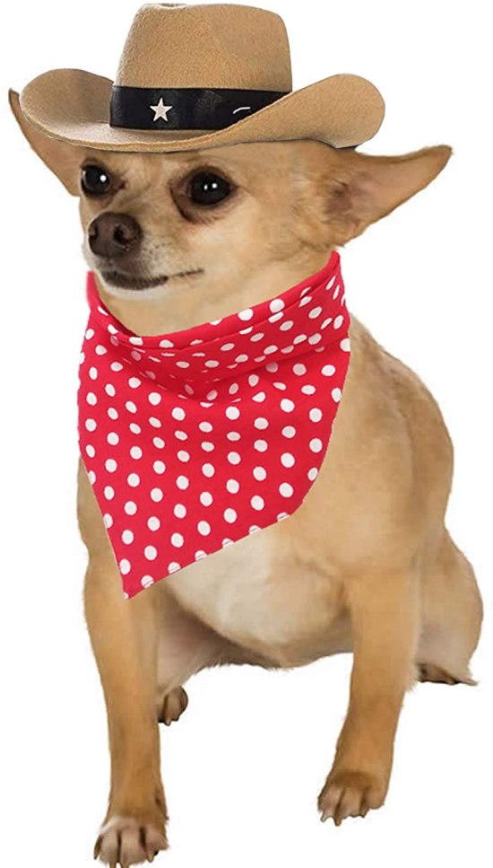 YOAVIP Pet Dog Cat Cowboy Hat Bandana Scarf Party Supplier Costume Set