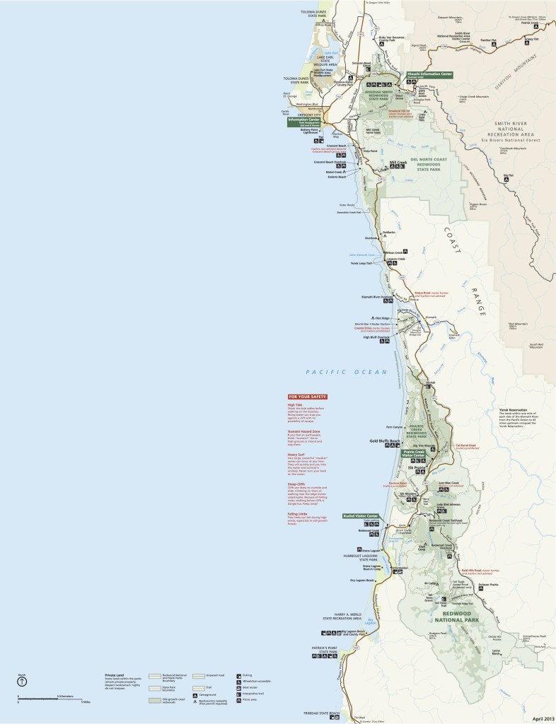 Map shows important locations of Redwood National Park.