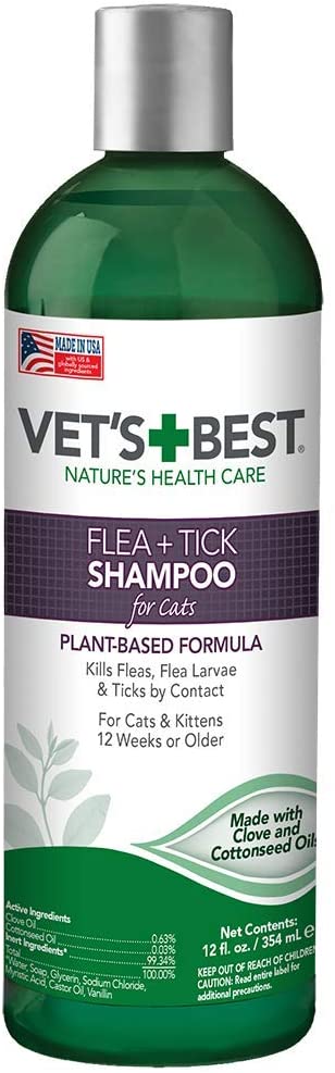 Vet's Best Flea & Tick Shampoo for Cats | Premium Shampoo & Cat Flea Treatment | 12 oz