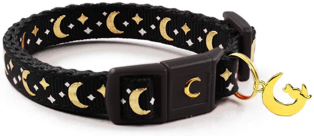 waaag Pet Collar Gold Moons and Stars Cat Collar, Safety Breakaway Cat Collar, Glow in The Dark