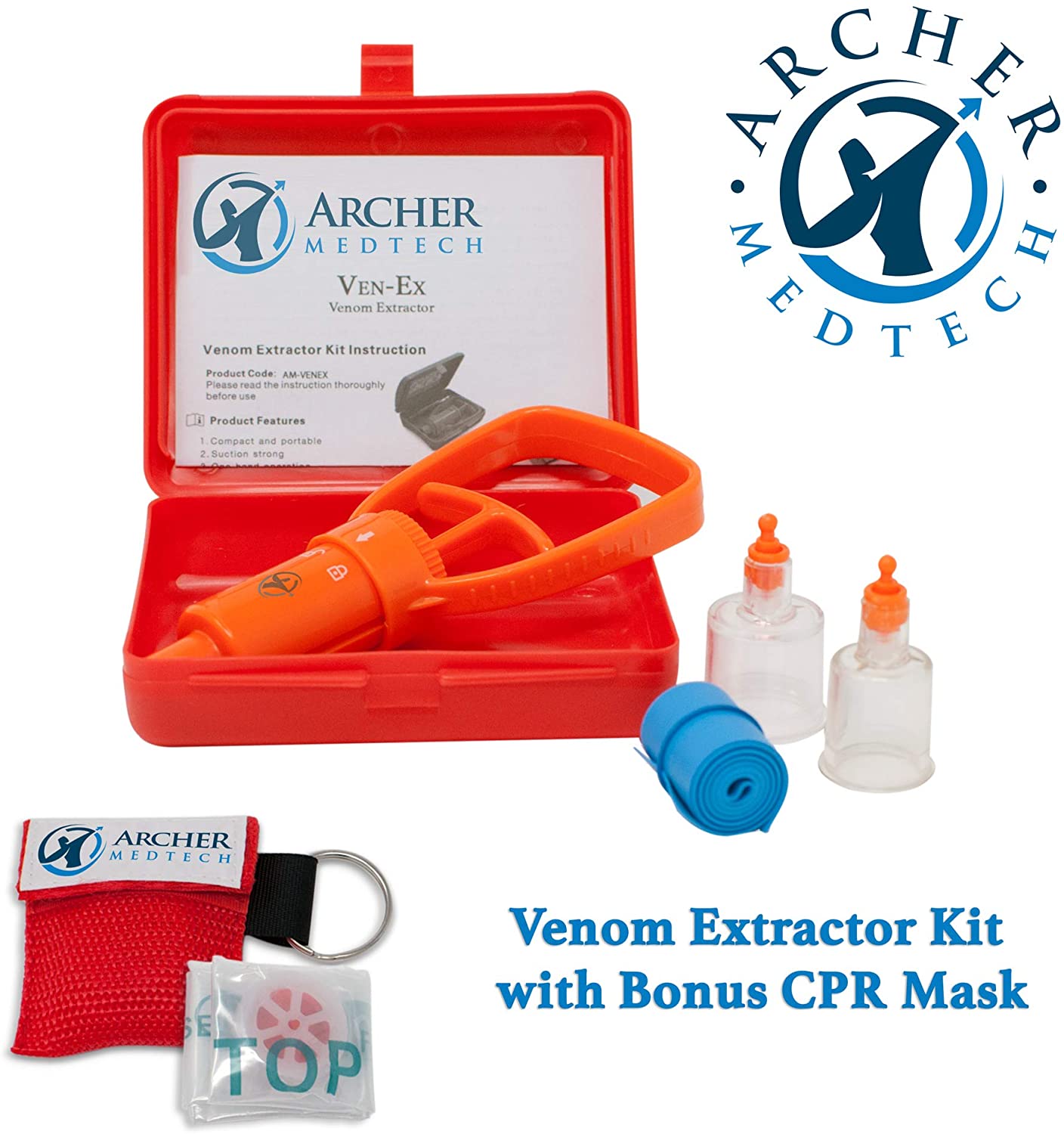 Ven-Ex Snake Bite Kit, Bee Sting Kit, Emergency First Aid Supplies, Venom Extractor Suction Pump, Bite and Sting First Aid for Hiking, Backpacking and Camping. Includes Bonus CPR face Shield. Roll over image to zoom in Ven-Ex Snake Bite Kit