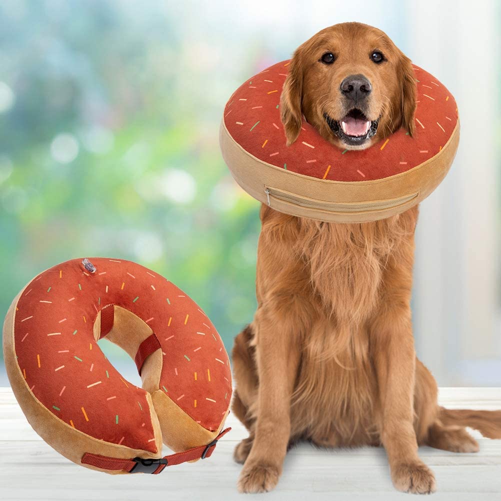 BINGPET Dog Inflatable Recovery Collar - Soft Pet Surgery Collar for Dogs & Cats, Comfortable Protective E Collar Prevent from Licking, Biting Wound, Cute Donut Design