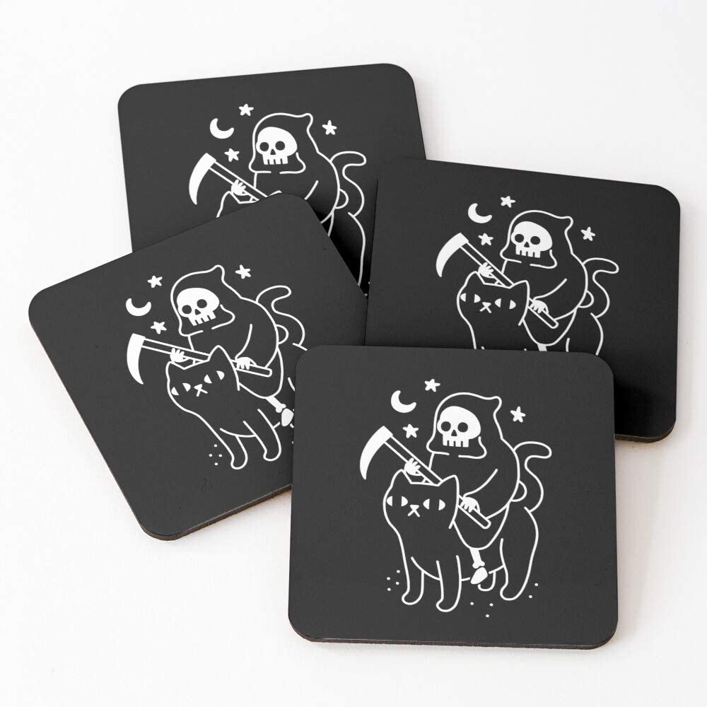 Dsgew Death Rides A Black Cat Drink Coasters-Absorbent Coasters With Cork Base, Living Room Decoration, Creative Gifts, Heat Resistance 4x4x0.15inch 4pcs