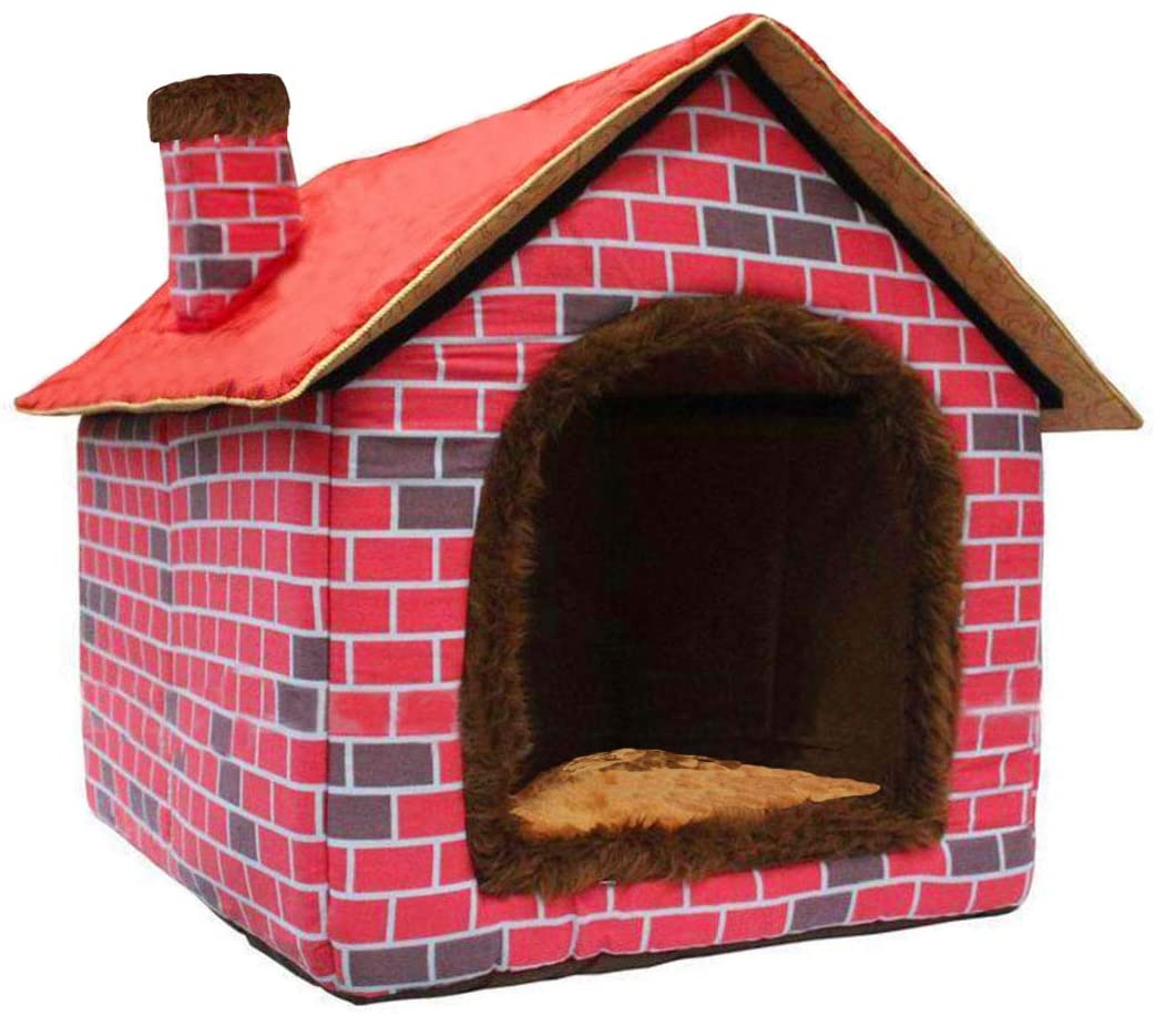 Ushang Pet Indoor Dog House for Small & Medium & Large Dogs, Red Brick Warm House for Cat & Dog Beds with Soft Pillow