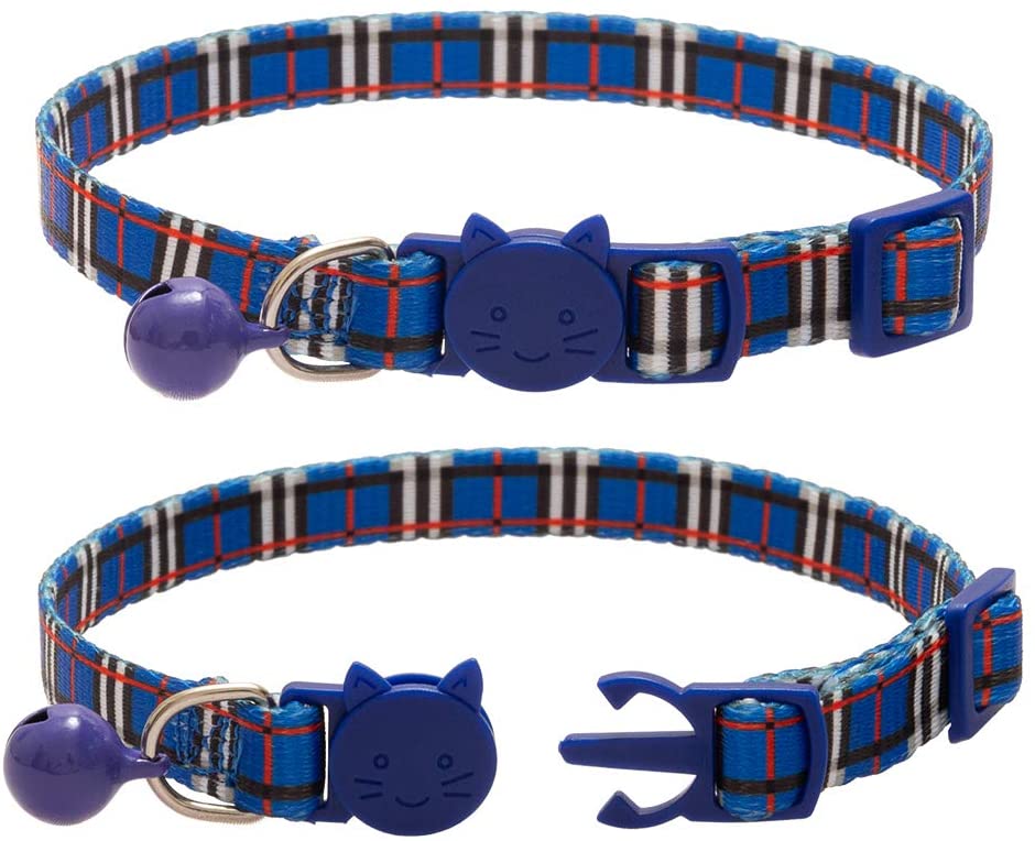 Breakaway Cat Collars with Bell, Safety Buckle Plaid Patterns Mixed Colors, Adjustable Kitten Collars from 7.8- 11.8 Inch, 6 Pack