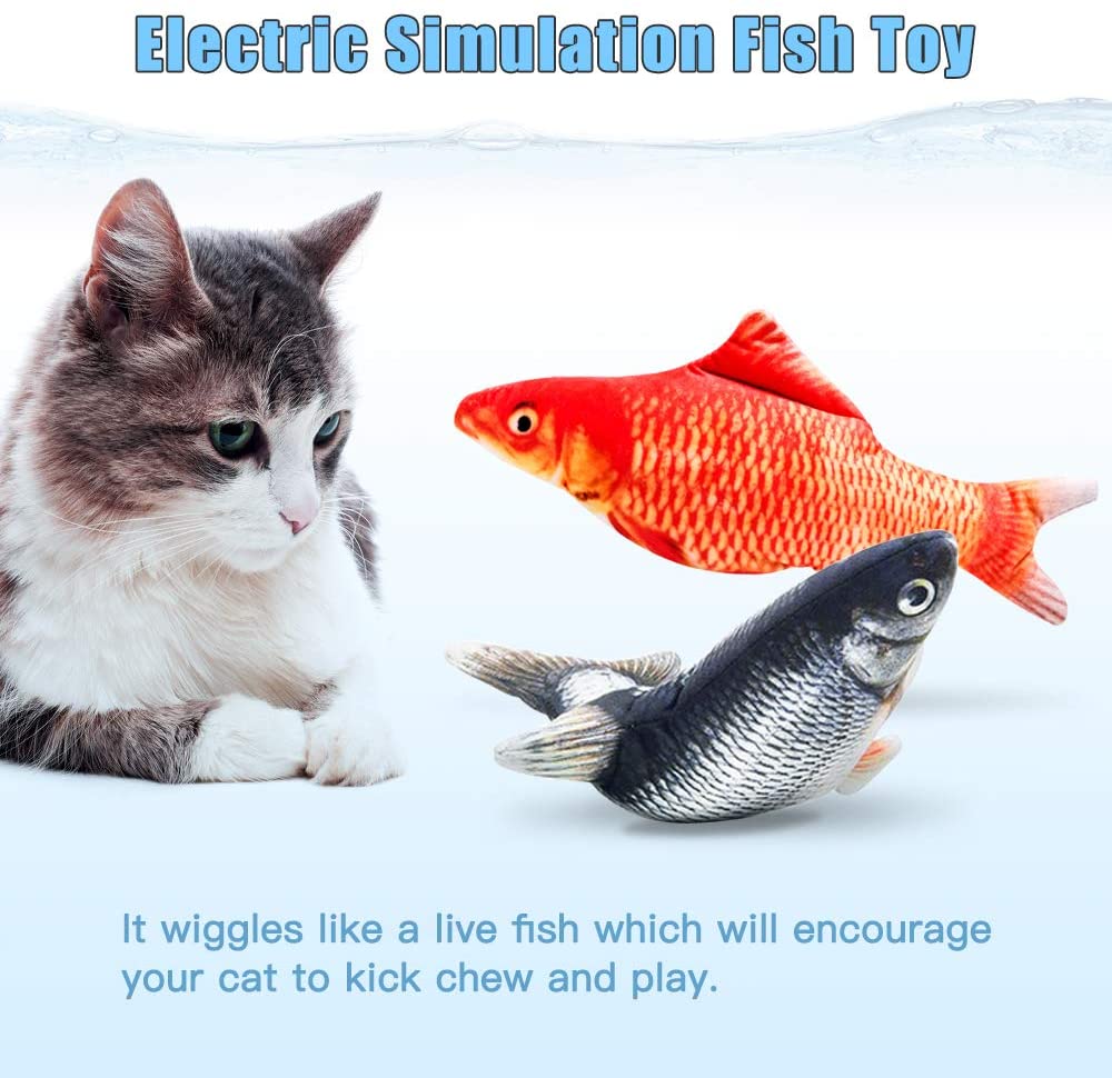 TOOGE 2 Pack 11" Electric Moving Fish Cat Toy Realistic Interactive Flopping Fish Cat Kicker Catnip Toys for Indoor Cats Pets Kitten