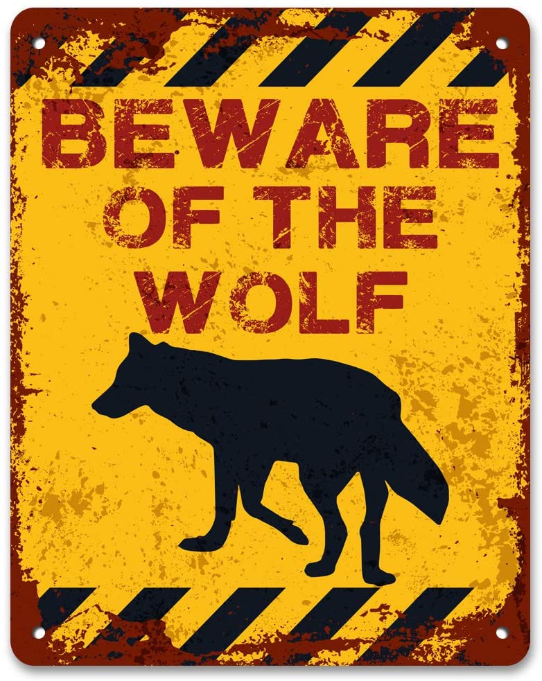  Print Crafted - Beware of The Wolf | Vintage Metal Garden Warning Sign | Siberian Husky Dog Sign