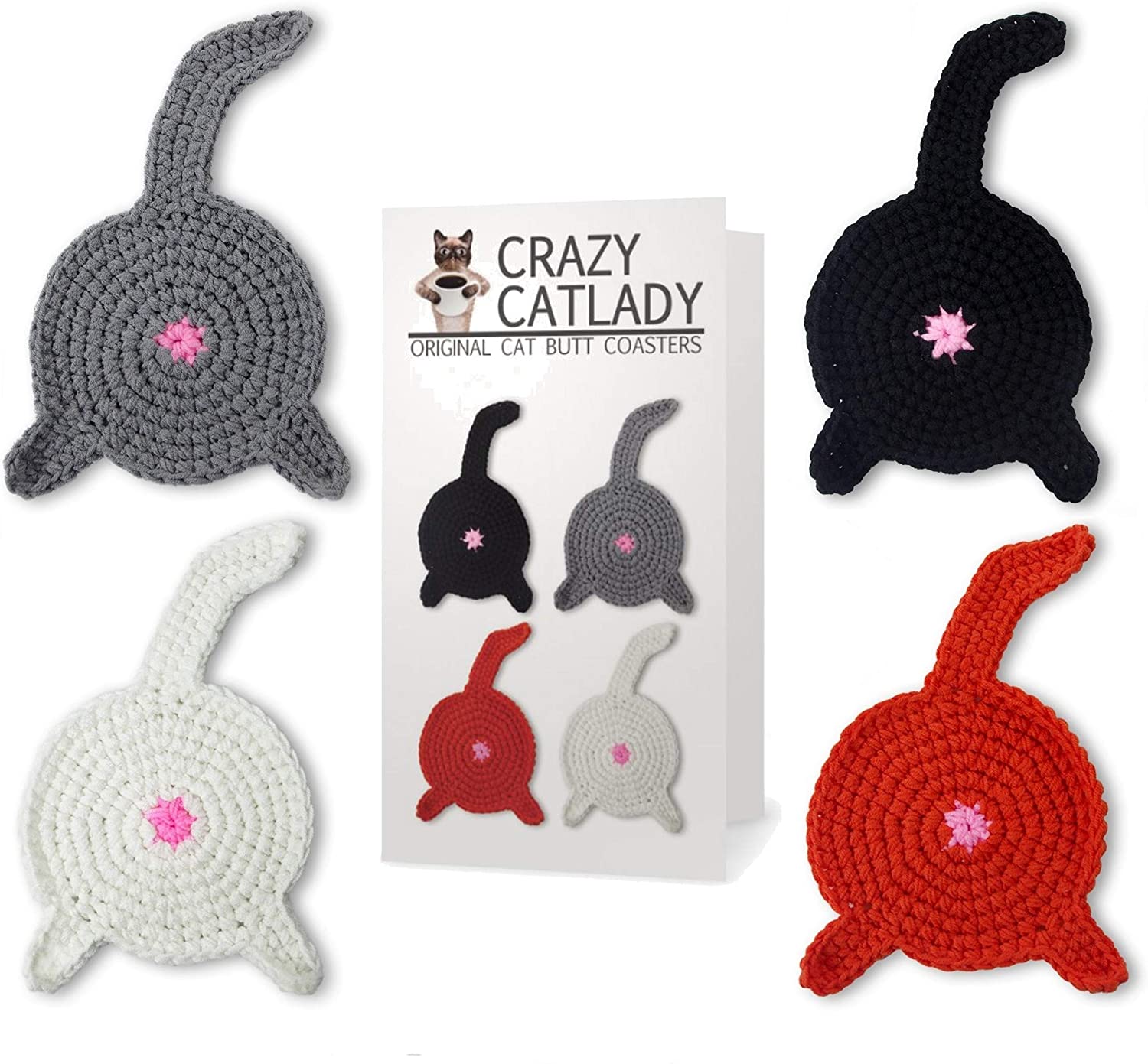 Crazy Cat Lady CAT Butt Crochet Drink Coaster Set Funny Cat Gifts for Cat Lover Gifts