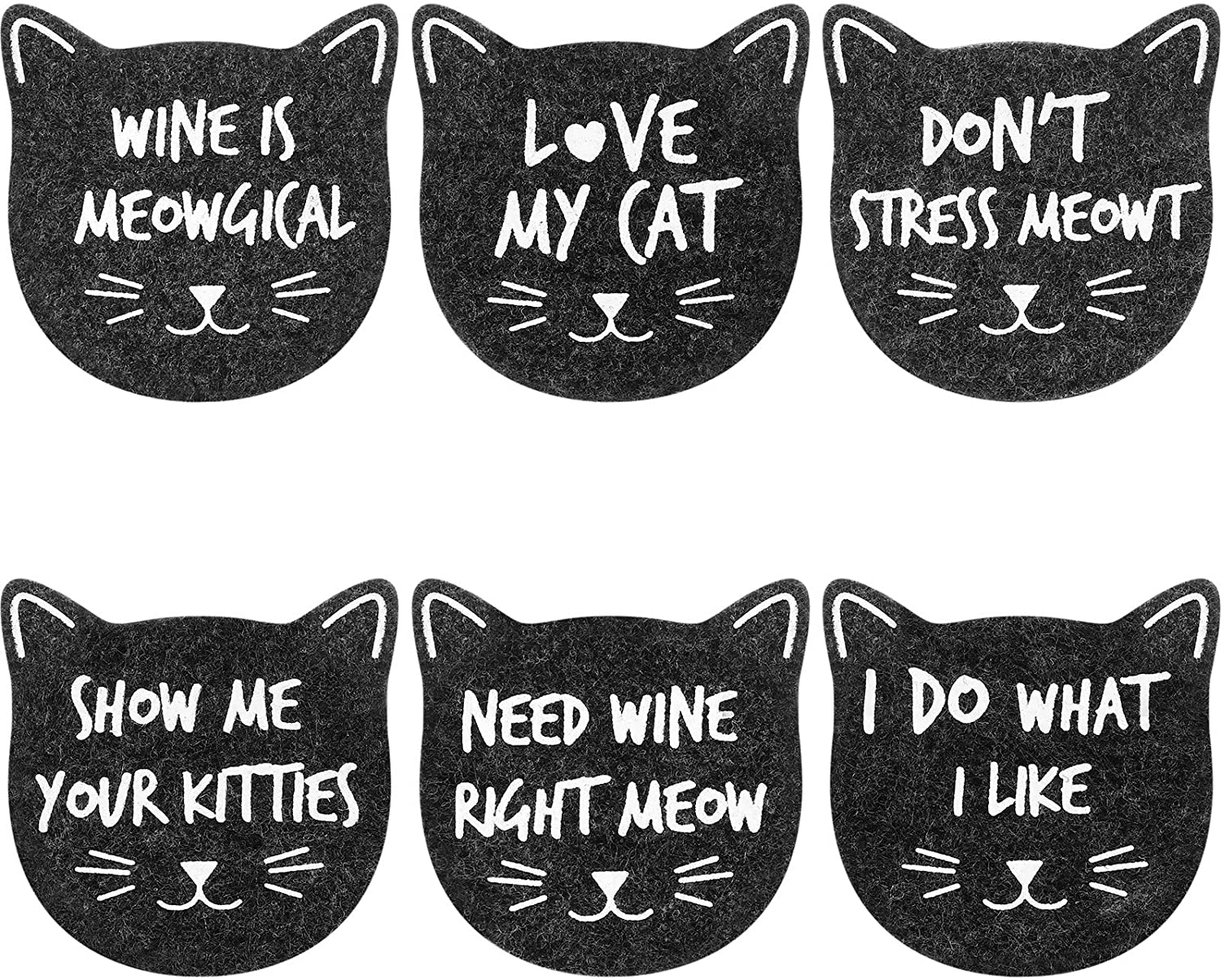 6 Pieces Cat Coasters Felt Cup Mat for Wine, Glass, Tea Home House Kitchen Table Decor
