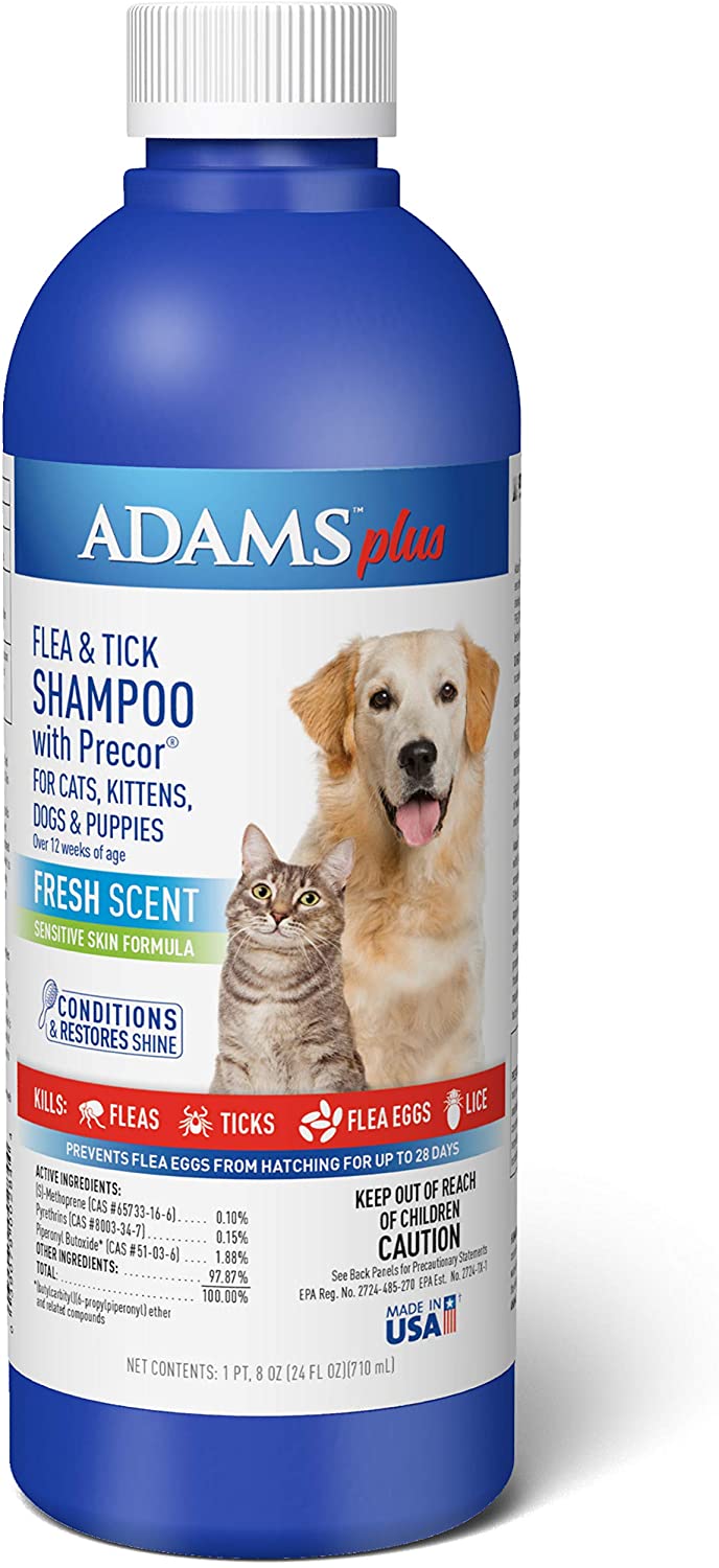 Adams Plus Flea and Tick Shampoo with Precor for Cats and Dogs, 24 Ounces