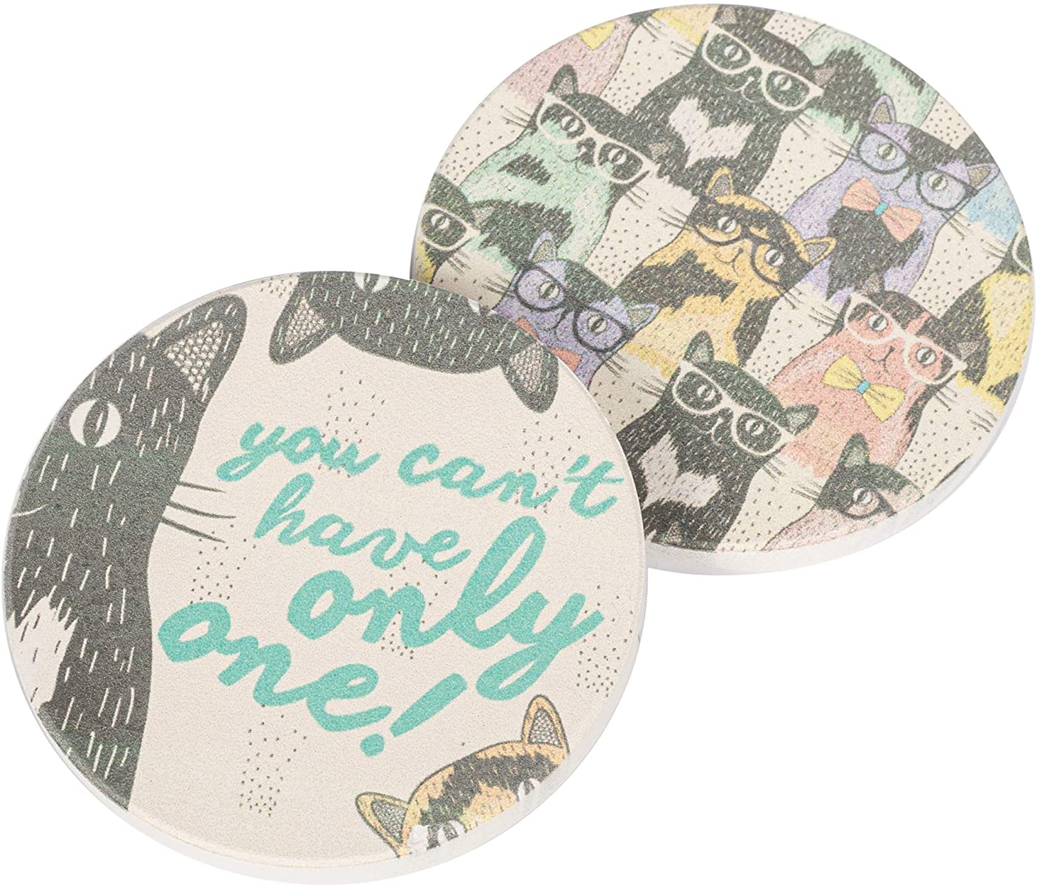 Cat Crazy, You Can't Only Have One 2.75 x 2.75 Absorbent Ceramic Car Coasters Pack of 2