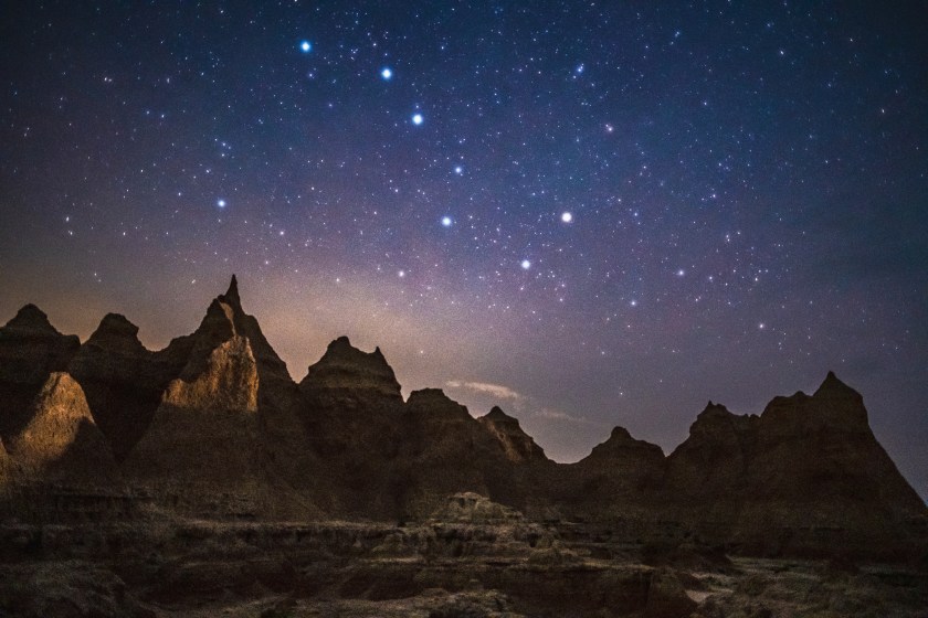This image from behind 'The Door' in The Badlands National Park was captured at night with long exposure. The Big Dipper in full view.