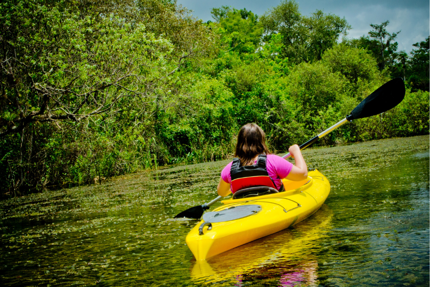 Girl in Yellow Kayak, paddling through the Everglades, Florida