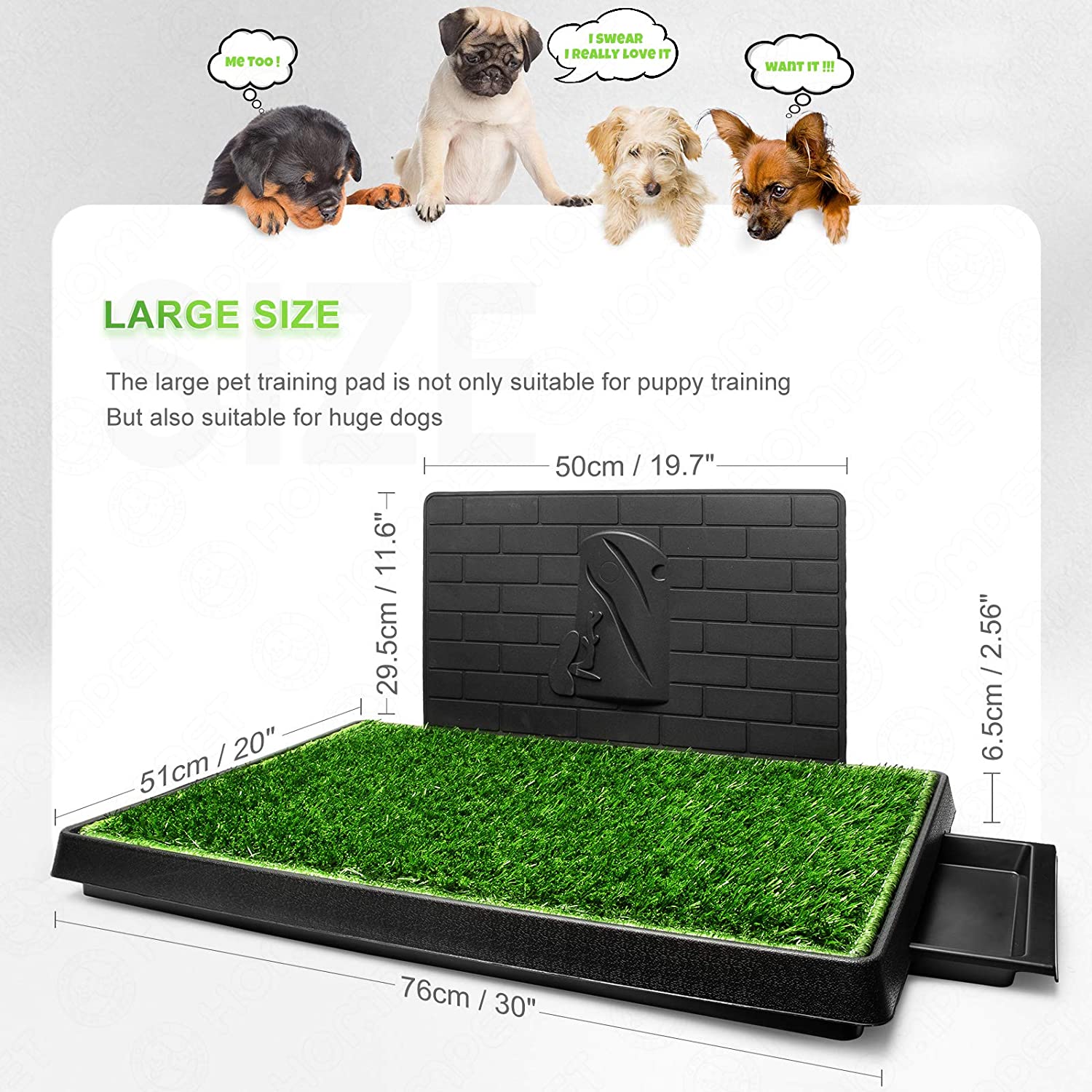 Hompet Dog Grass Pad with Tray Large, Puppy Turf Potty Training Pads with Pee Baffle, Artificial Grass Patch for Indoor and Outdoor Use, Ideal for Small and Medium Dogs 