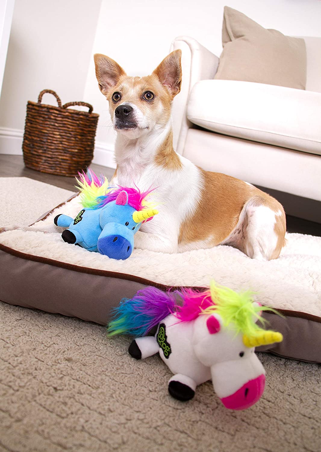 goDog Gnomes and Unicorns with Chew Guard Technology Durable Plush Dog Toys with Squeakers 2 Pack Bundles