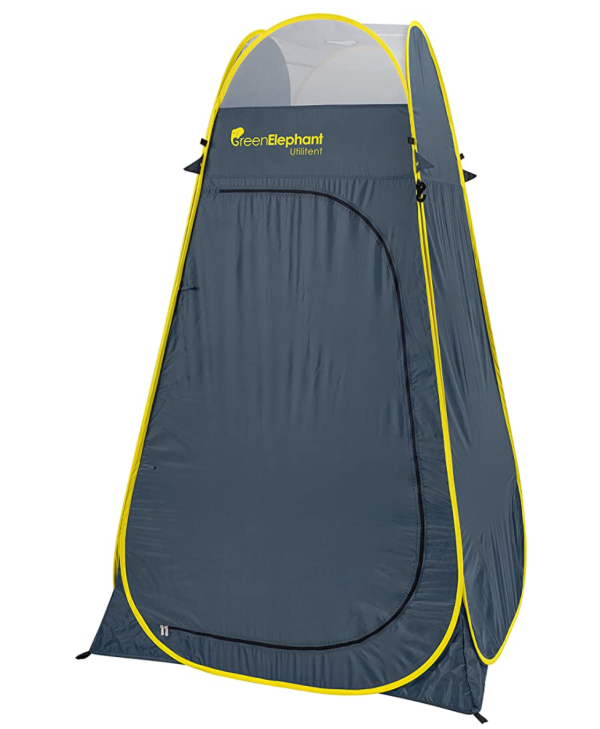 gray shower tent by brand green elephant with white background