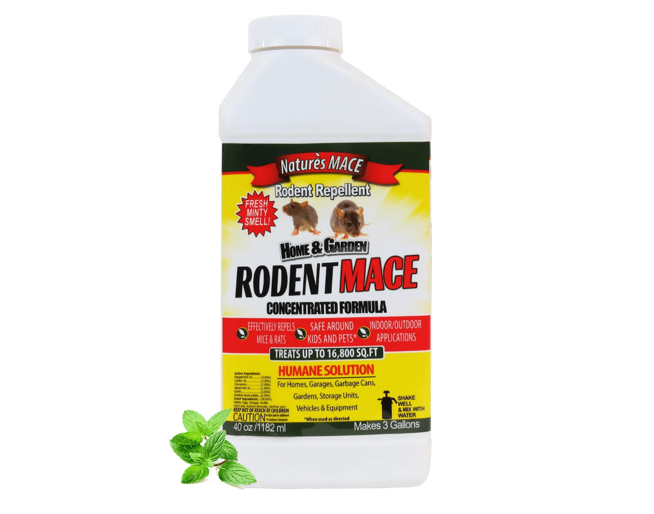 A white gallon bottle of Rodent Mace