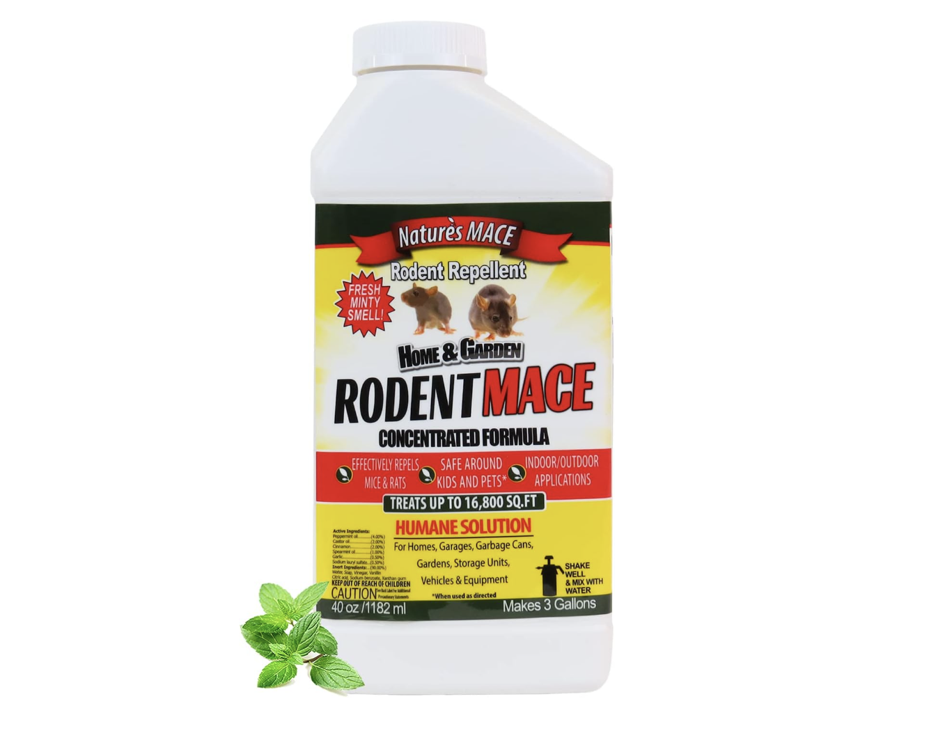 A white gallon bottle of Rodent Mace