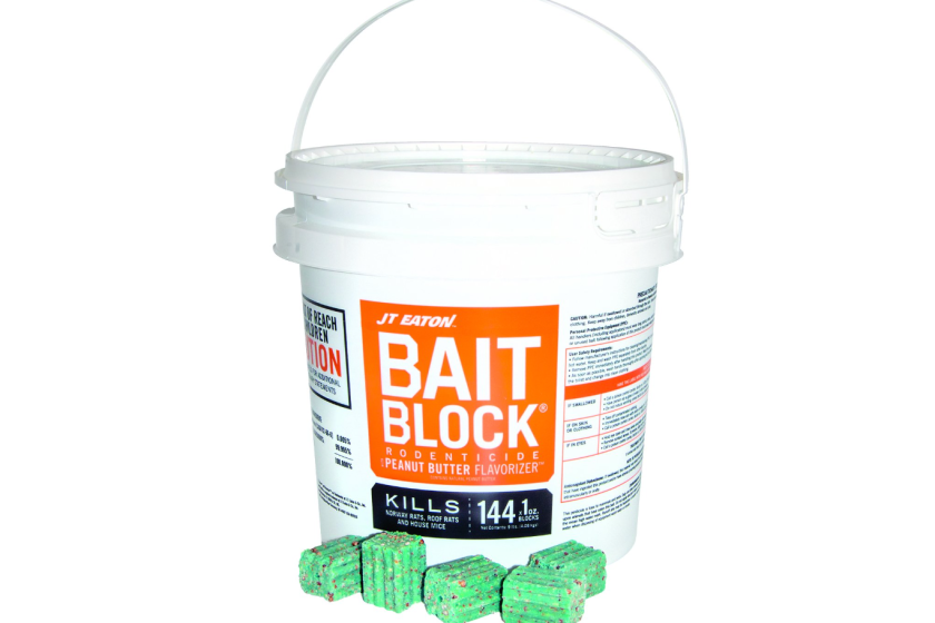 A white container with orange square that says "Bait Block"