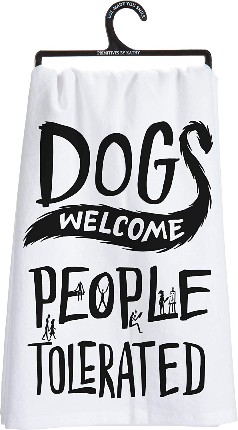 Primitives by Kathy Dish Hand Towel, 28" x 28", Dogs Welcome