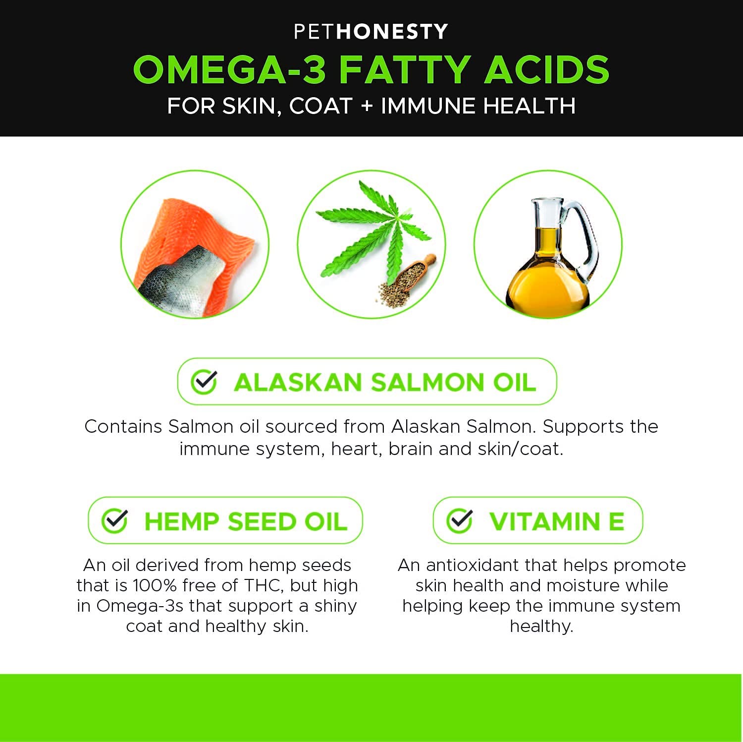 PetHonesty Salmon Oil + Hemp for Dogs & Cats - Wild Alaskan Salmon Oil - Fish Oil, Hemp Oil, Reduce Itching & Dry Skin, Omega-3 for Dogs, DHA for Pets, Joint/Immune Support, 16-oz Bottle Liquid.