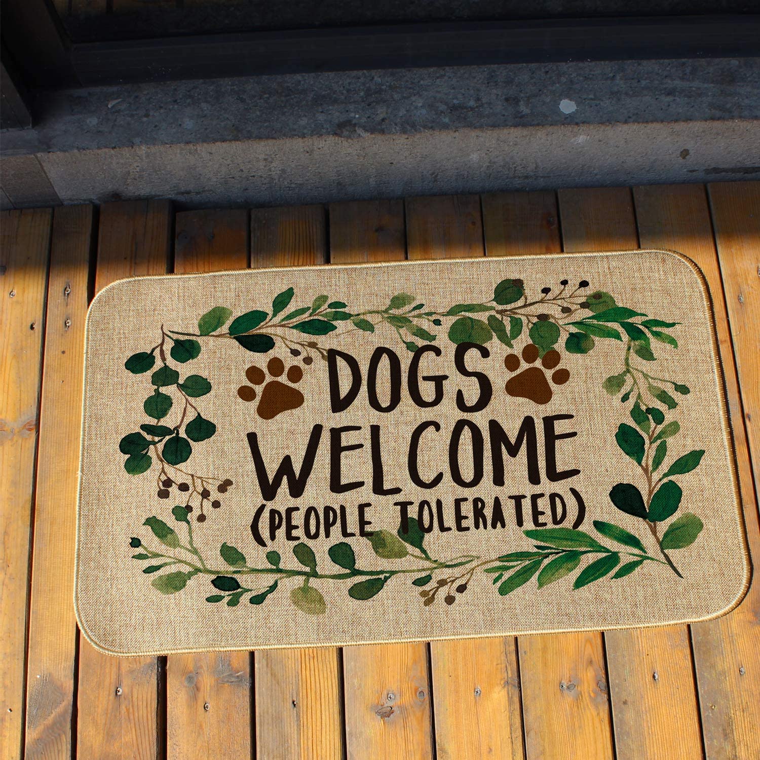 Welcome Mat for Front Door Farmhouse Rustic Decorative Entryway Outdoor Floor Doormat Durable Burlap Outdoor Rug | Dogs Welcome People Tolerated