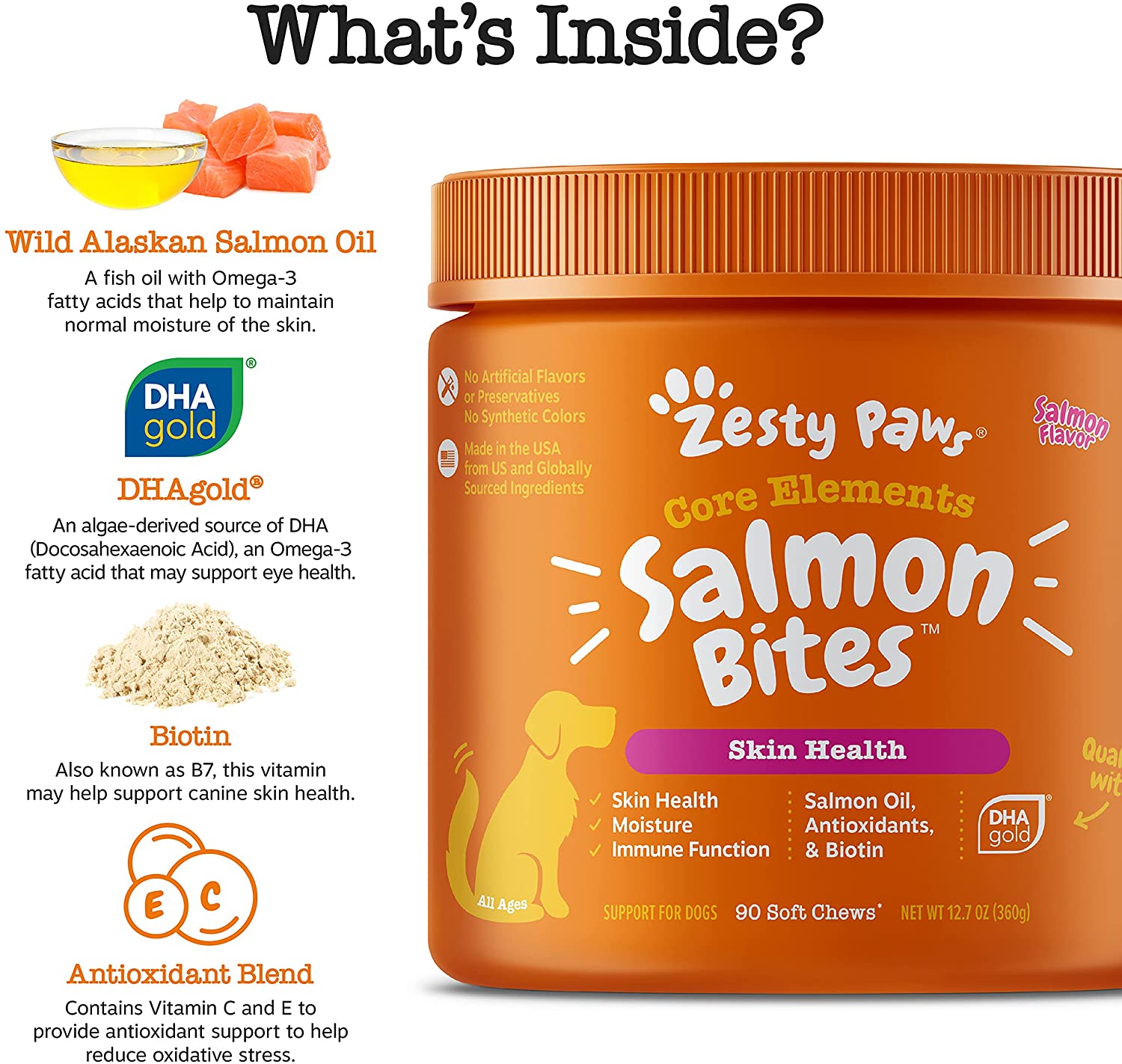 Zesty Paws Salmon Fish Oil Omega 3 for Dogs - with Wild Alaskan Salmon Oil - Anti Itch Skin & Coat + Allergy Support - Hip & Joint + Arthritis Dog Supplement + EPA & DHA