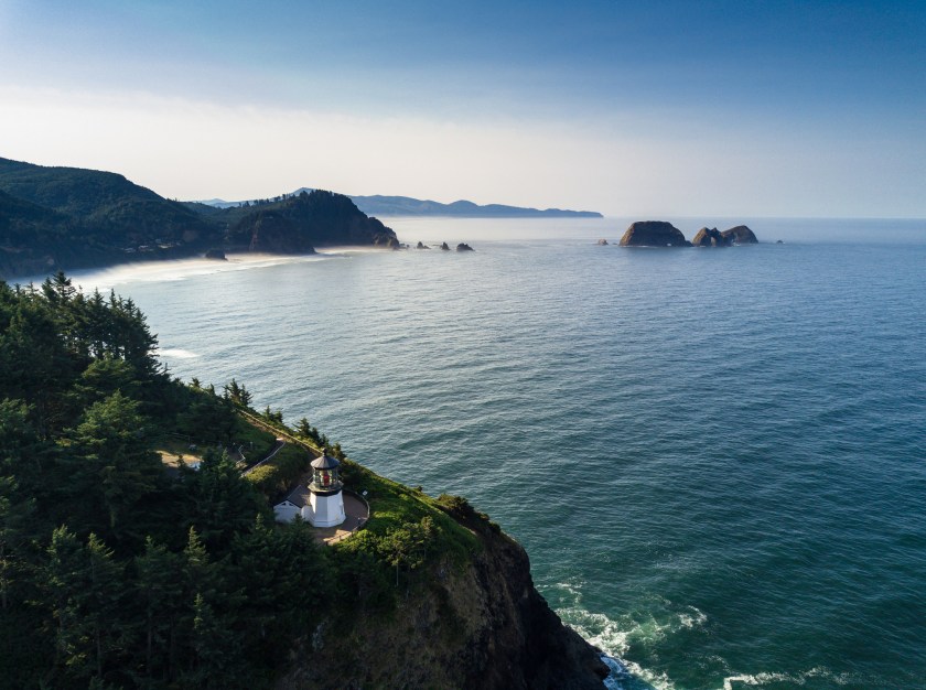 Aerial view of Cape Meares, an outcrop at the southern end of Tillamook Bay in Oregon.