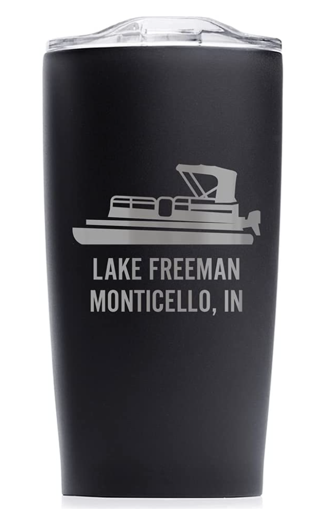 Lifetime Creations Personalized Pontoon Boat Tumbler with Lid 20 oz (Black) - Gift for Tritoon Boat Owners, Lake Life, Captain, Boater, Stainless Steel Coffee Travel Mug