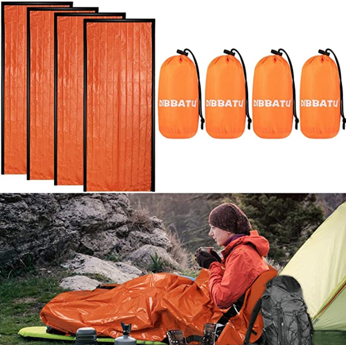 DIBBATU Emergency Survival Sleeping Bag, Thermal Bivy Sack Blanket, Waterproof Lightweight, Mylar Portable Nylon Sack for Camping Hiking Outdoor Adventure Activities