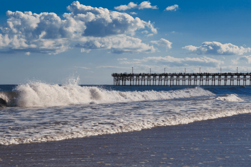 Strong waves in Topsail beach, North Carolina.