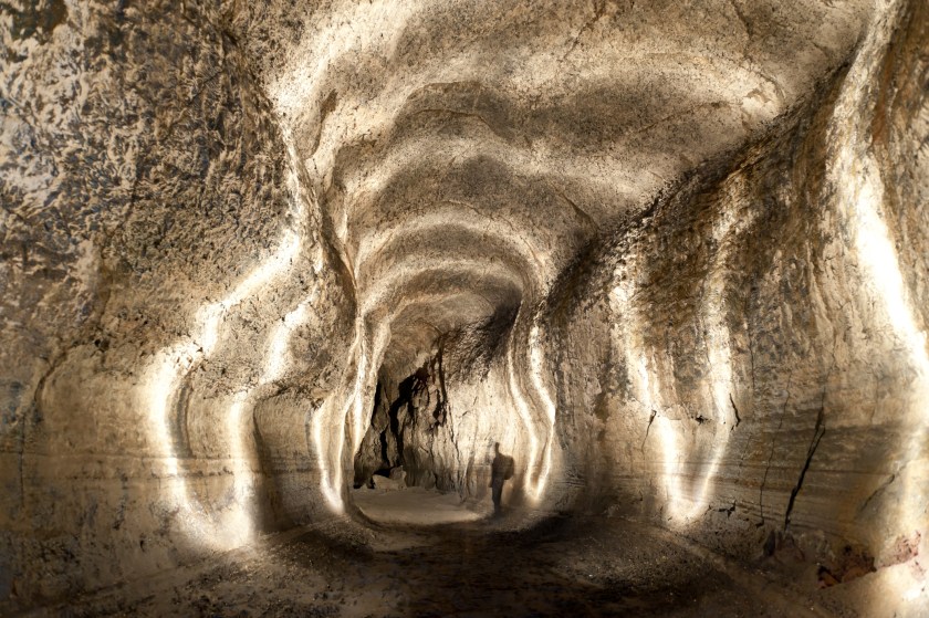 Light painting in the Ape Caves of Mt. St. Helens in Washington State.