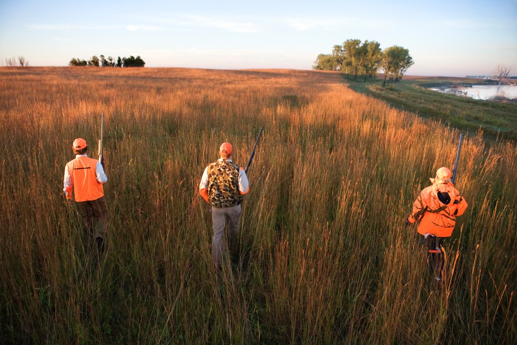 dove hunters walking through field