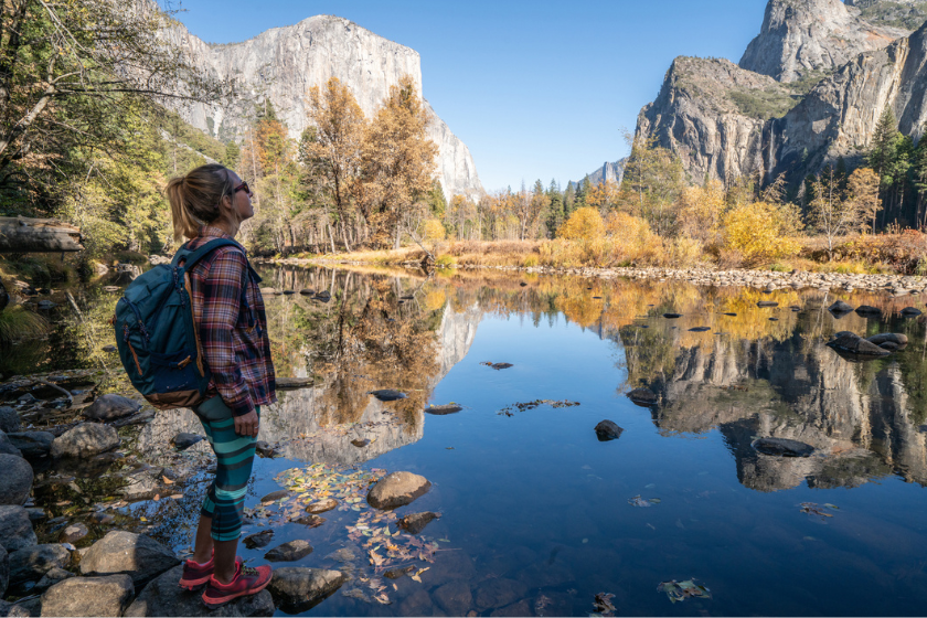 Young woman hiking in Yosemite valley, USA