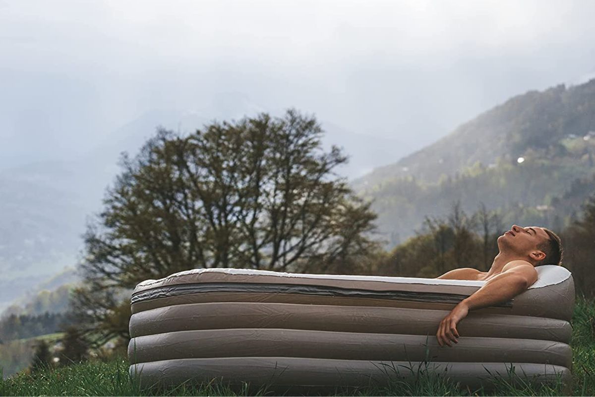 portable bathtub in wilderness