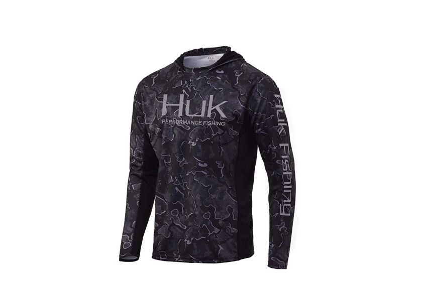 fishing hoodies from Huk (black long-sleeve shirt with hood)