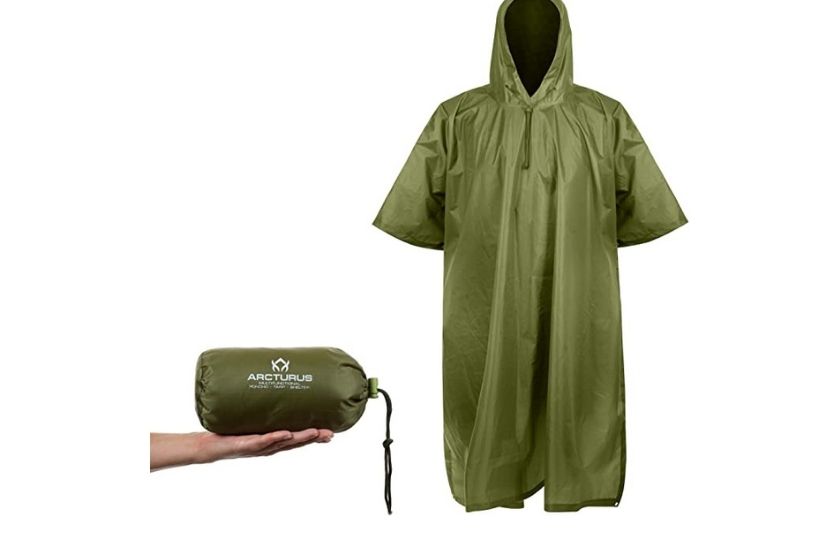 green heavy-duty poncho to use as survival clothing