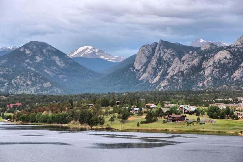 Lake Estes in Estes Park, Colorado. Rocky Mountains landscape.