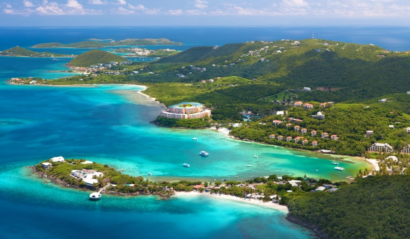 "aerial shot of Coki Point, St. Thomas in foreground to Great St. James Island in background, US Virgin Islandsview my images from St. Thomas, USVI:"
