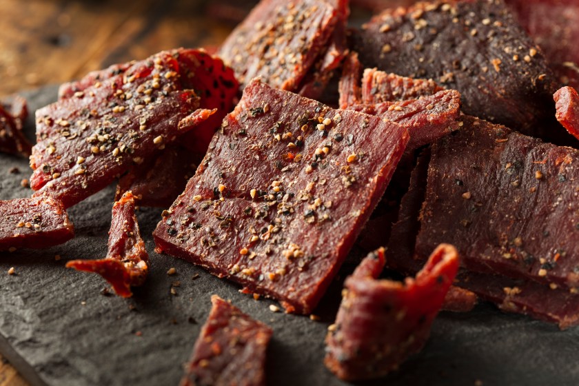 Dried Peppered Beef Jerky Cut in Strips.