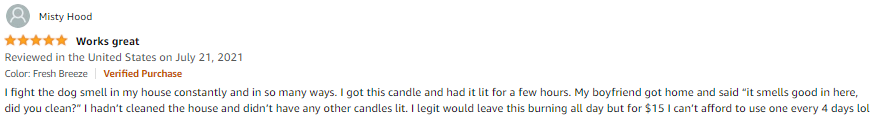 candle for pet odor